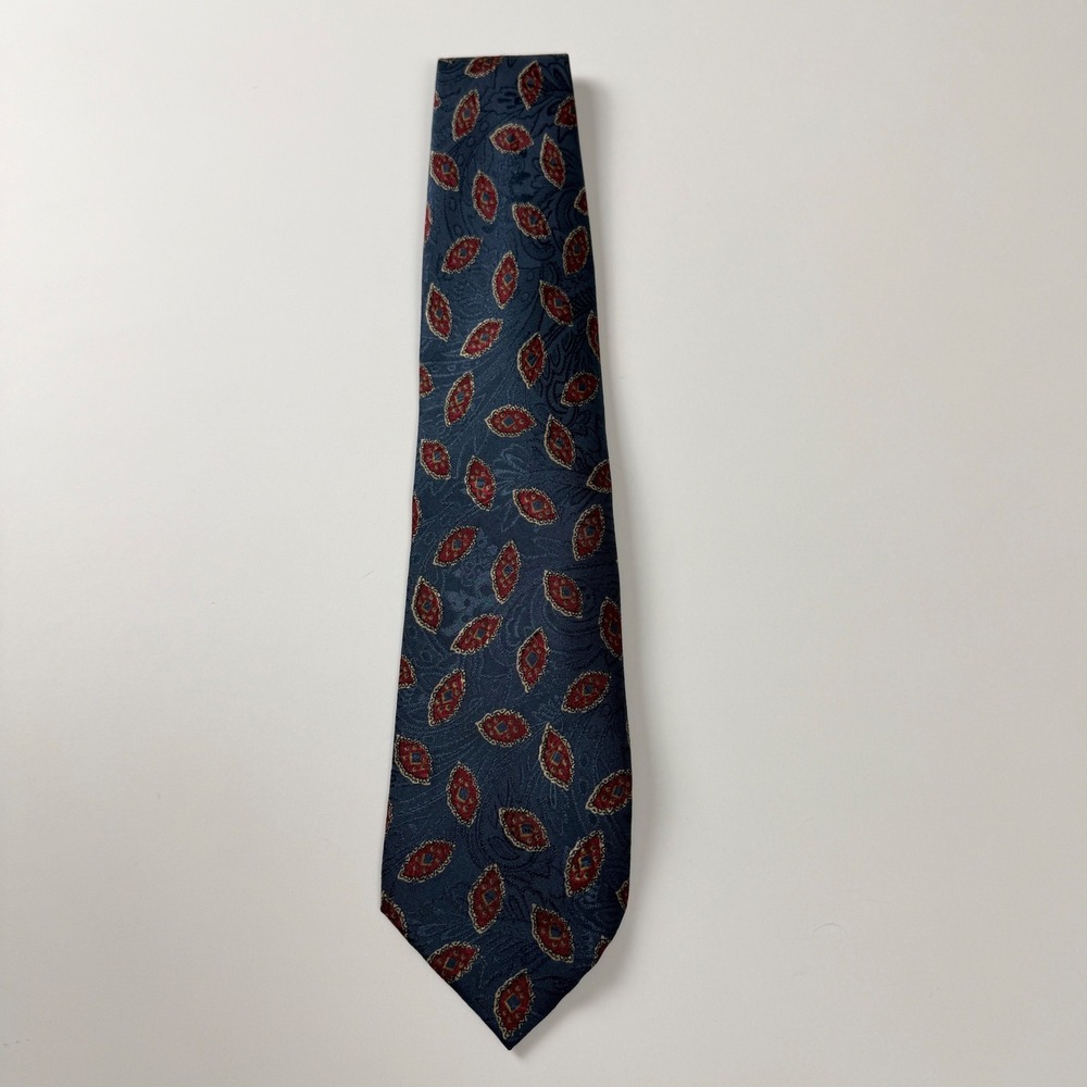 Vintage Torriani‎ Blue Maroon Geometric Paisley Silk Tie Italy